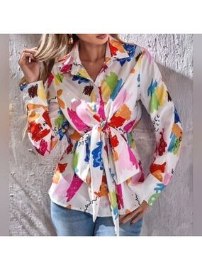 Wo Wo Plus Size Tie-dyed Satin Trendy Top New With Tags